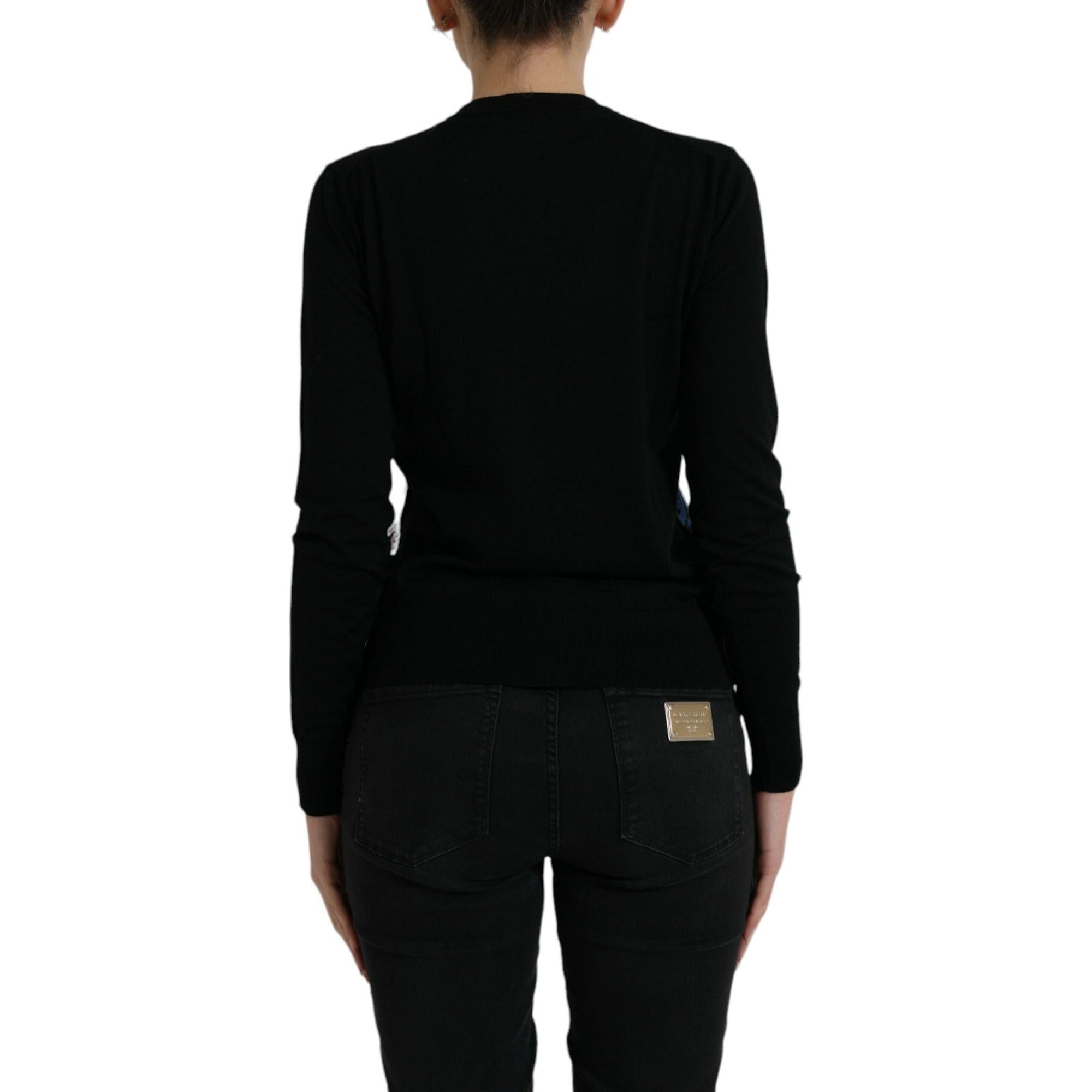 Dolce & Gabbana Black Bird Cardigan Pulover Lână Mânecă Lungă