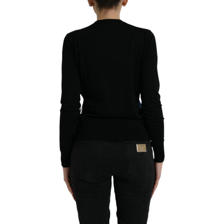 Dolce & Gabbana Black Bird Cardigan Pulover Lână Mânecă Lungă