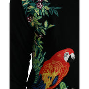 Dolce & Gabbana Black Bird Cardigan Pulover Lână Mânecă Lungă