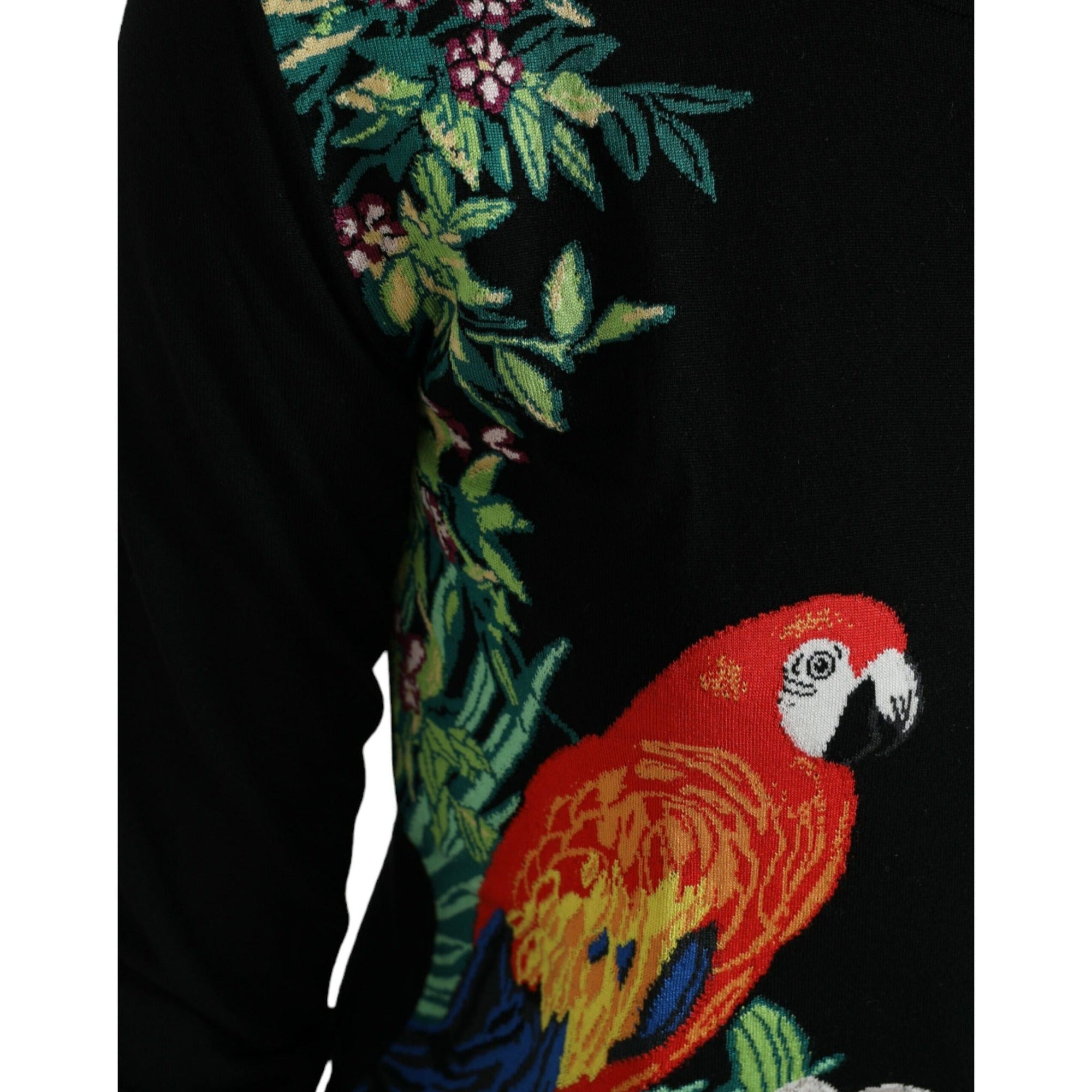 Dolce & Gabbana Black Bird Cardigan Pulover Lână Mânecă Lungă