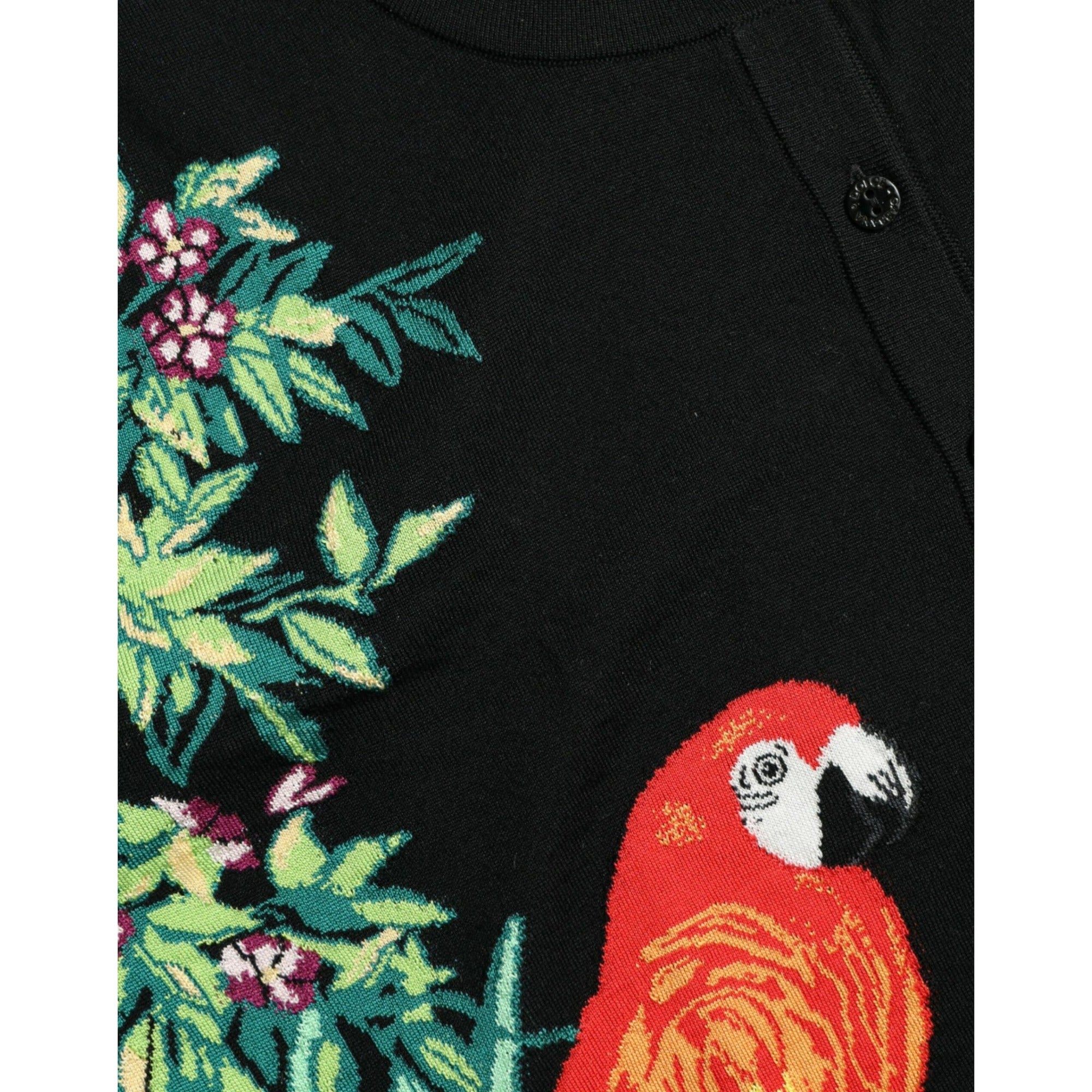 Dolce & Gabbana Black Bird Cardigan Pulover Lână Mânecă Lungă