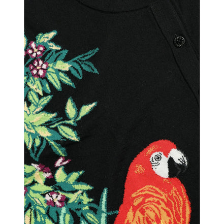 Dolce & Gabbana Black Bird Cardigan Pulover Lână Mânecă Lungă