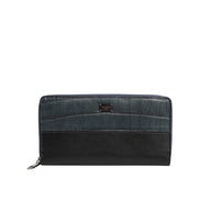 Portofel de damă Dolce & Gabbana Continental clutch, din piele exotică, negru și albastru