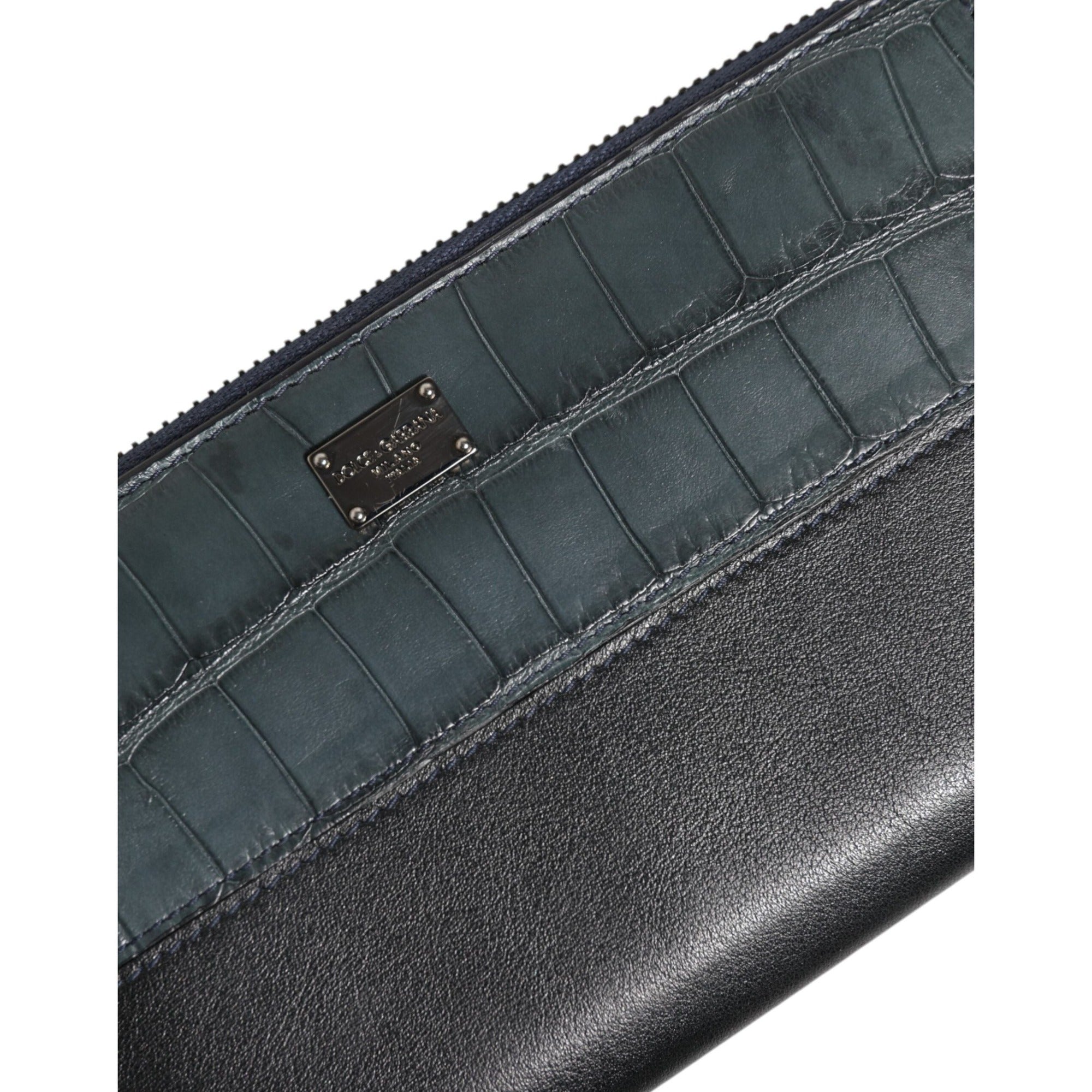 Portofel de damă Dolce & Gabbana Continental clutch, din piele exotică, negru și albastru