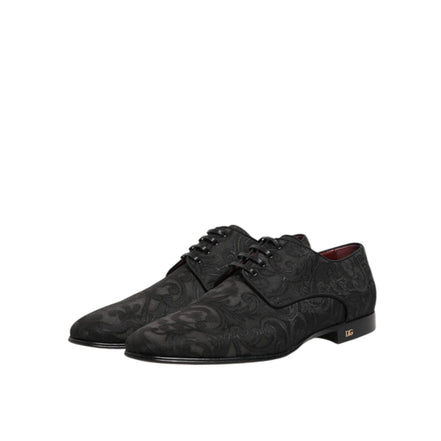 Dolce & Gabbana Black Brocade Lace-Up Derby Shoes