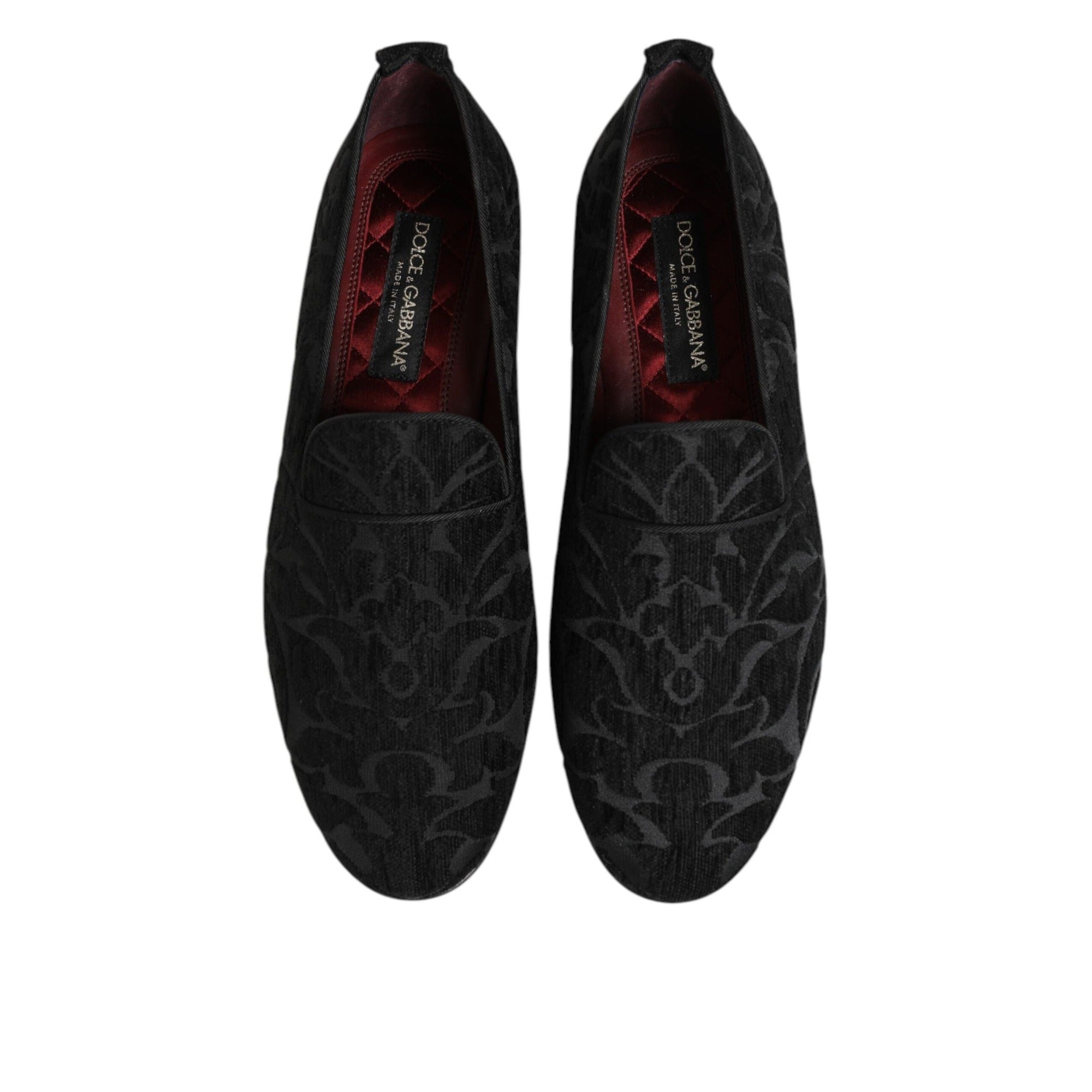 Mocasini tip rochie slip-on din brocart negru Dolce & Gabbana