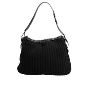 Dolce & Gabbana Black Cashmere Knitted Leather Shoulder Bag