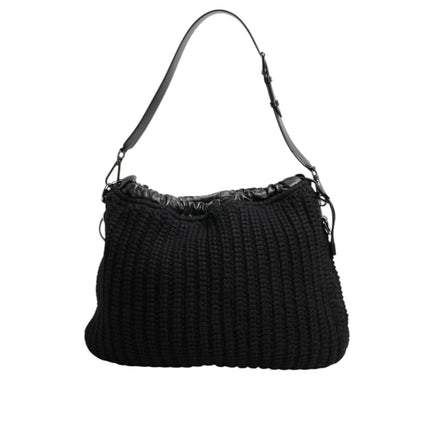 Dolce & Gabbana Black Cashmere Knitted Leather Shoulder Bag