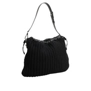 Dolce & Gabbana Black Cashmere Knitted Leather Shoulder Bag