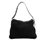 Dolce & Gabbana Black Cashmere Knitted Leather Shoulder Bag