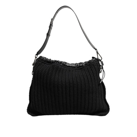 Dolce & Gabbana Black Cashmere Knitted Leather Shoulder Bag
