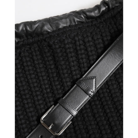 Dolce & Gabbana Black Cashmere Knitted Leather Shoulder Bag