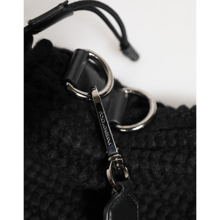 Dolce & Gabbana Black Cashmere Knitted Leather Shoulder Bag