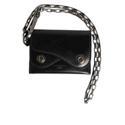 Portofel Dolce & Gabbana din piele neagră Cavallo cu lanț și închidere prin capse, bifold, cu suport pentru carduri