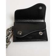 Portofel Dolce & Gabbana din piele neagră Cavallo cu lanț și închidere prin capse, bifold, cu suport pentru carduri