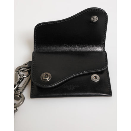 Portofel Dolce & Gabbana din piele neagră Cavallo cu lanț și închidere prin capse, bifold, cu suport pentru carduri