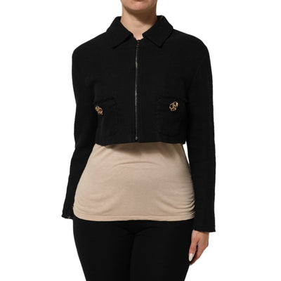 Dolce & Gabbana Jachetă Cropped Neagră din Bumbac cu Fermoar Complet