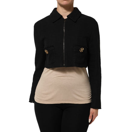 Dolce & Gabbana Jachetă Cropped Neagră din Bumbac cu Fermoar Complet