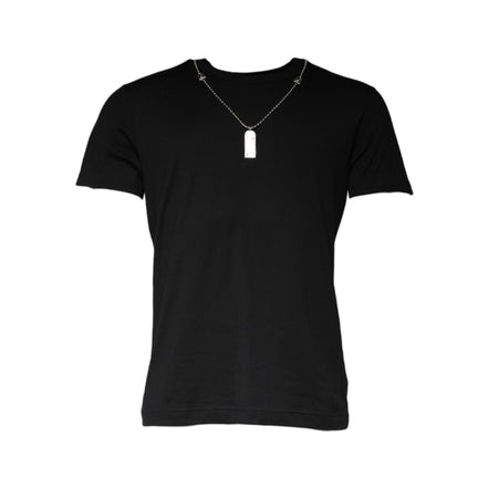 Tricou Dolce & Gabbana negru din bumbac, cu guler împodobit