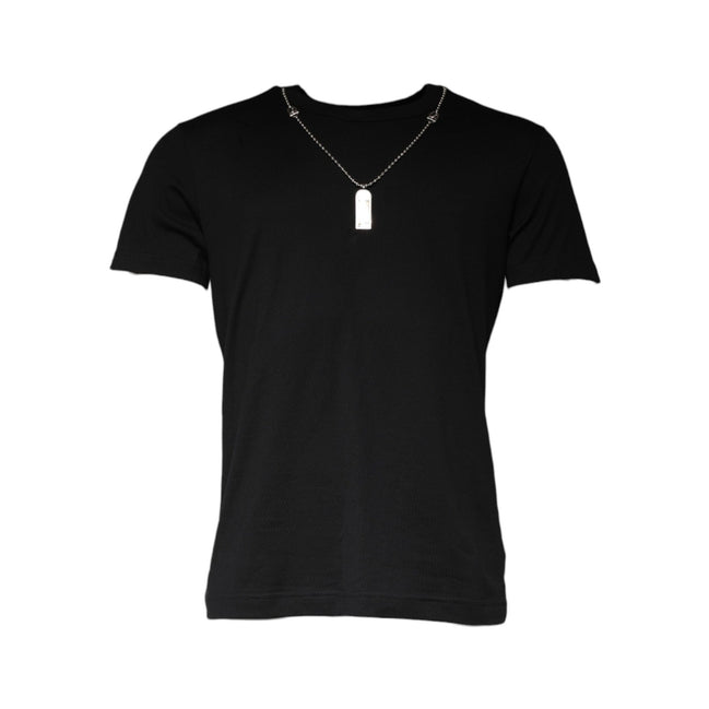 Tricou Dolce & Gabbana negru din bumbac, cu guler împodobit