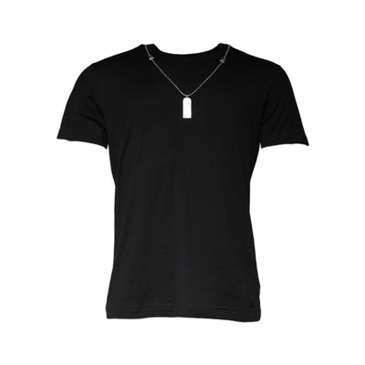 Dolce & Gabbana Black Cotton Necklace Embellished T-shirt