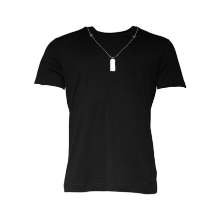 Dolce & Gabbana Black Cotton Necklace Embellished T-shirt