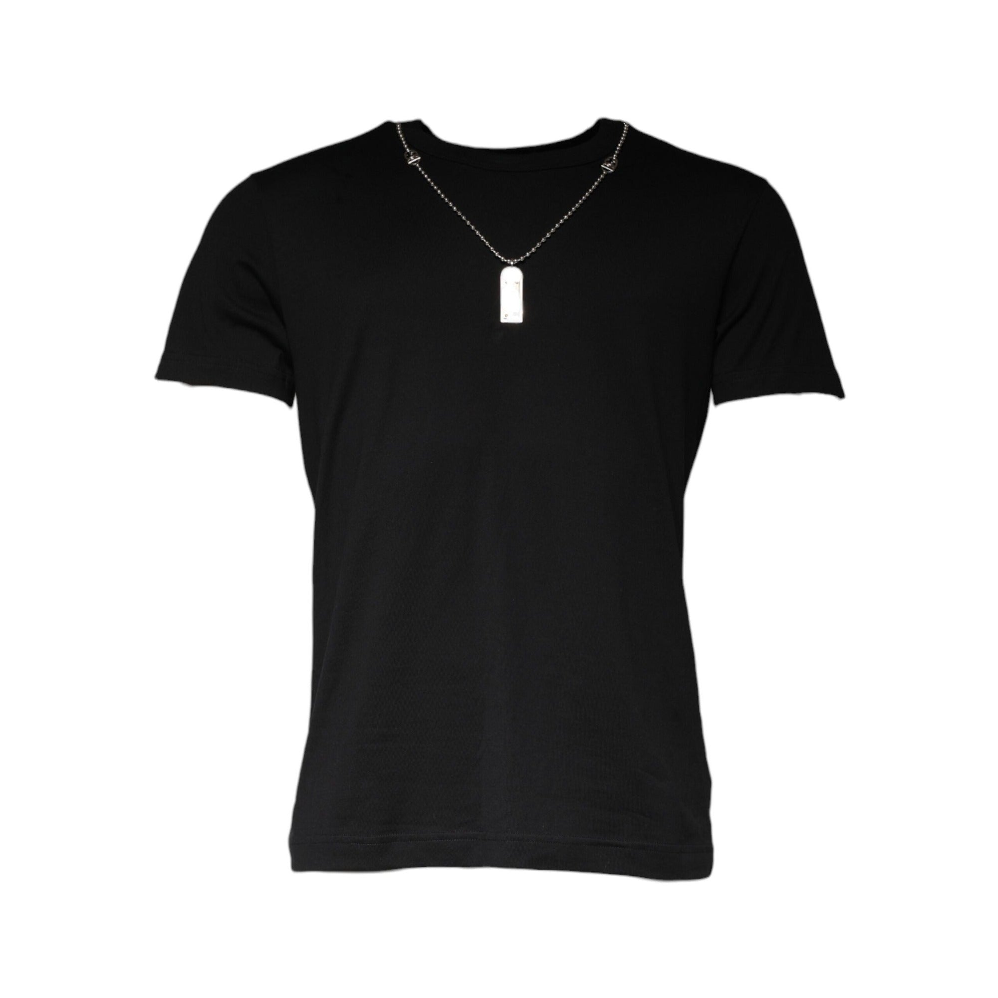 Tricou Dolce & Gabbana negru din bumbac, cu guler împodobit