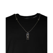 Tricou Dolce & Gabbana negru din bumbac, cu guler împodobit