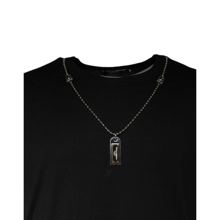 Tricou Dolce & Gabbana negru din bumbac, cu guler împodobit
