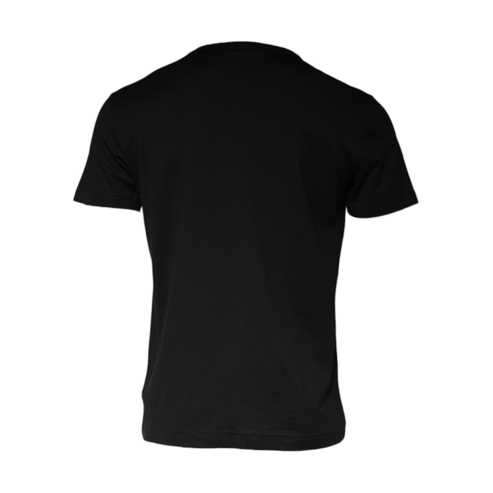 Tricou Dolce & Gabbana negru din bumbac, cu guler împodobit