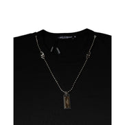 Tricou Dolce & Gabbana negru din bumbac, cu guler împodobit