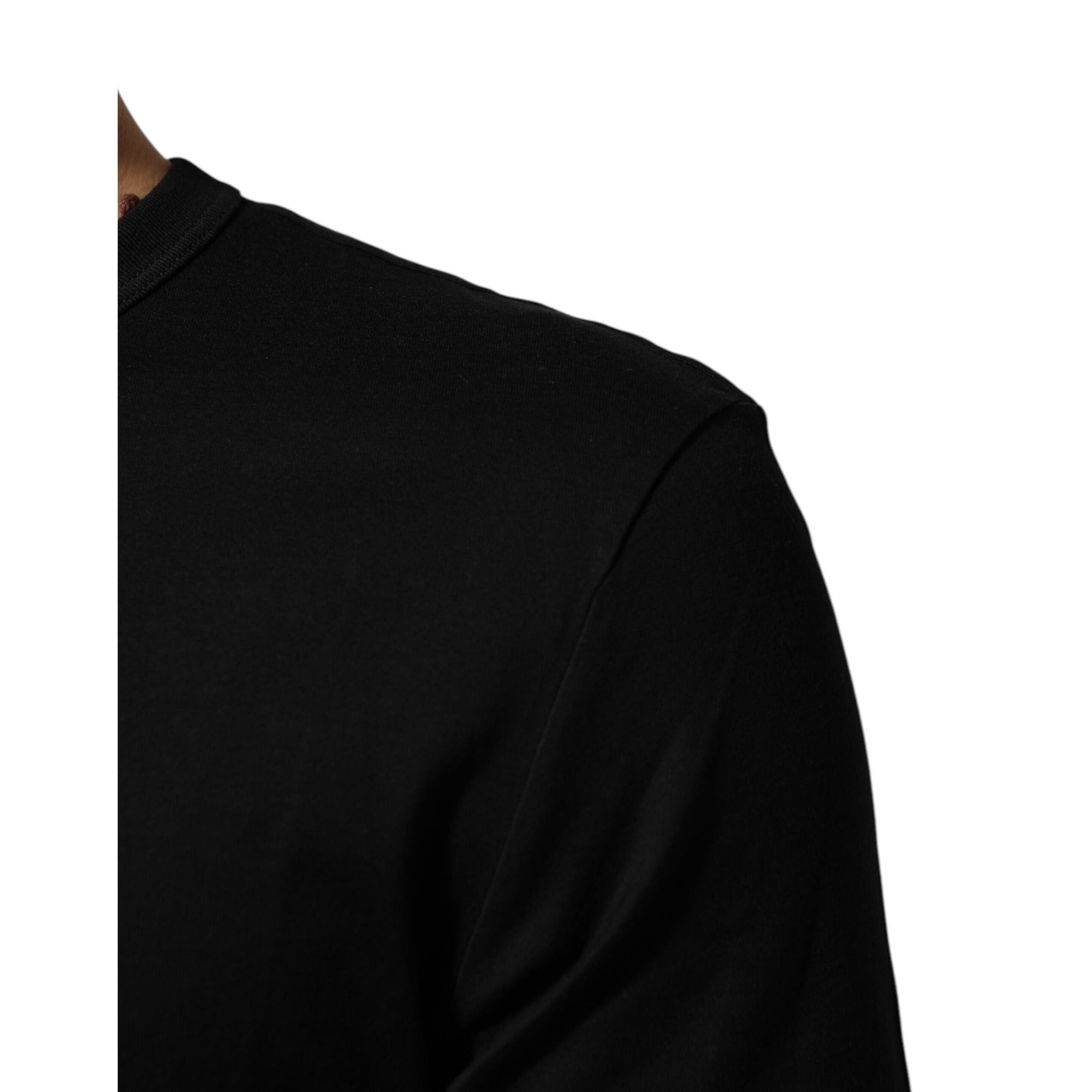 Dolce & Gabbana Black Cotton Velvet Logo Print T-Shirt