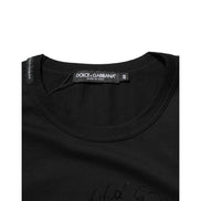 Dolce & Gabbana Black Cotton Velvet Logo Print T-Shirt