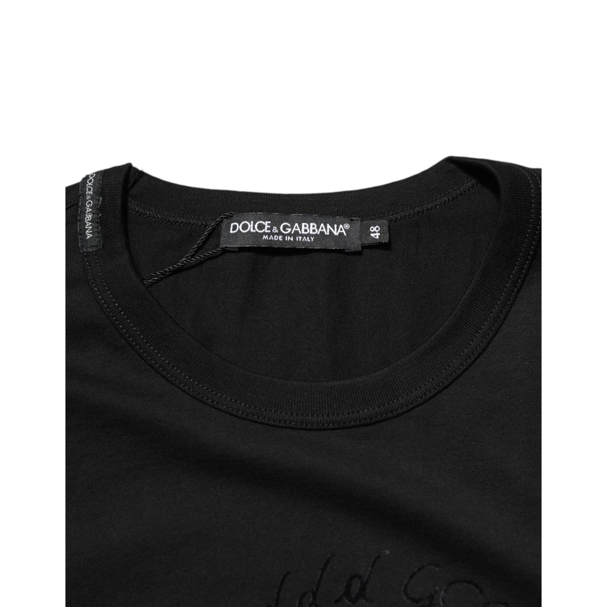 Dolce & Gabbana Black Cotton Velvet Logo Print T-Shirt