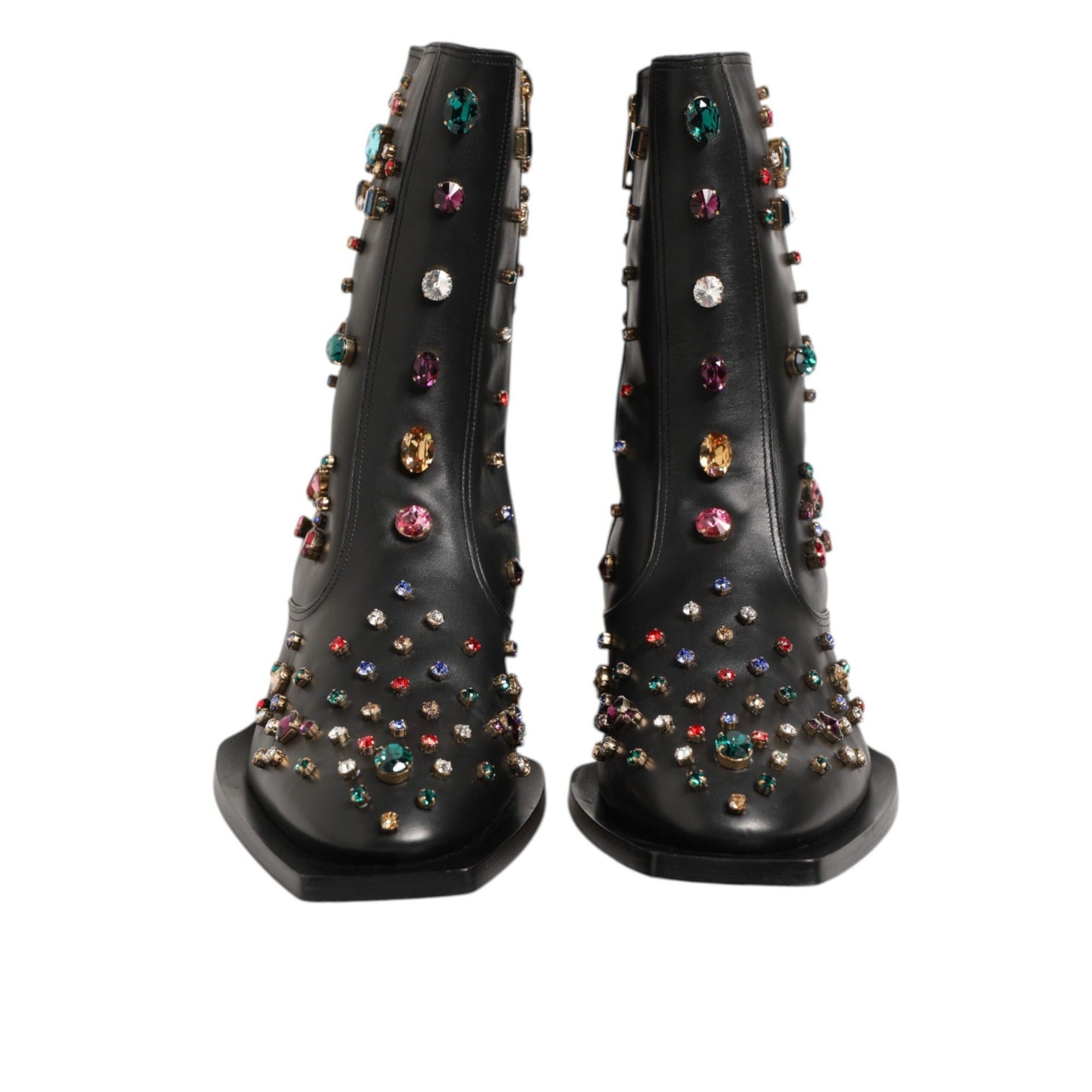 Dolce & Gabbana Cizme Scurte Negre Împodobite cu Cristale