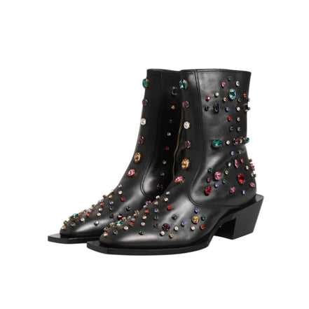 Dolce & Gabbana Cizme Scurte Negre Împodobite cu Cristale