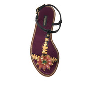 Dolce & Gabbana Black Gold Crystal-Embellished Leather Sandals