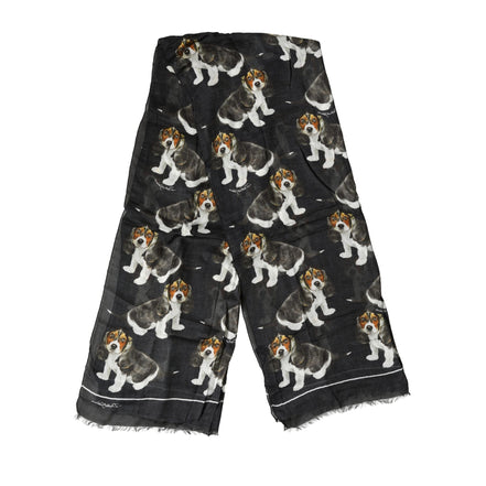 Dolce & Gabbana Black Dog Print Modal Wool Wrap Foulard 178cm X 63cm Scarf
