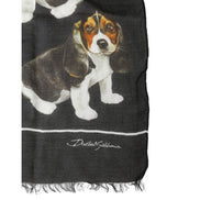 Dolce & Gabbana Black Dog Print Modal Wool Wrap Foulard 178cm X 63cm Scarf