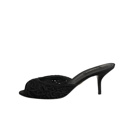 Dolce & Gabbana Papuci cu toc și broderie negri