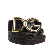 Curea Dolce & Gabbana neagră din piele exotică, cu cataramă logo DG