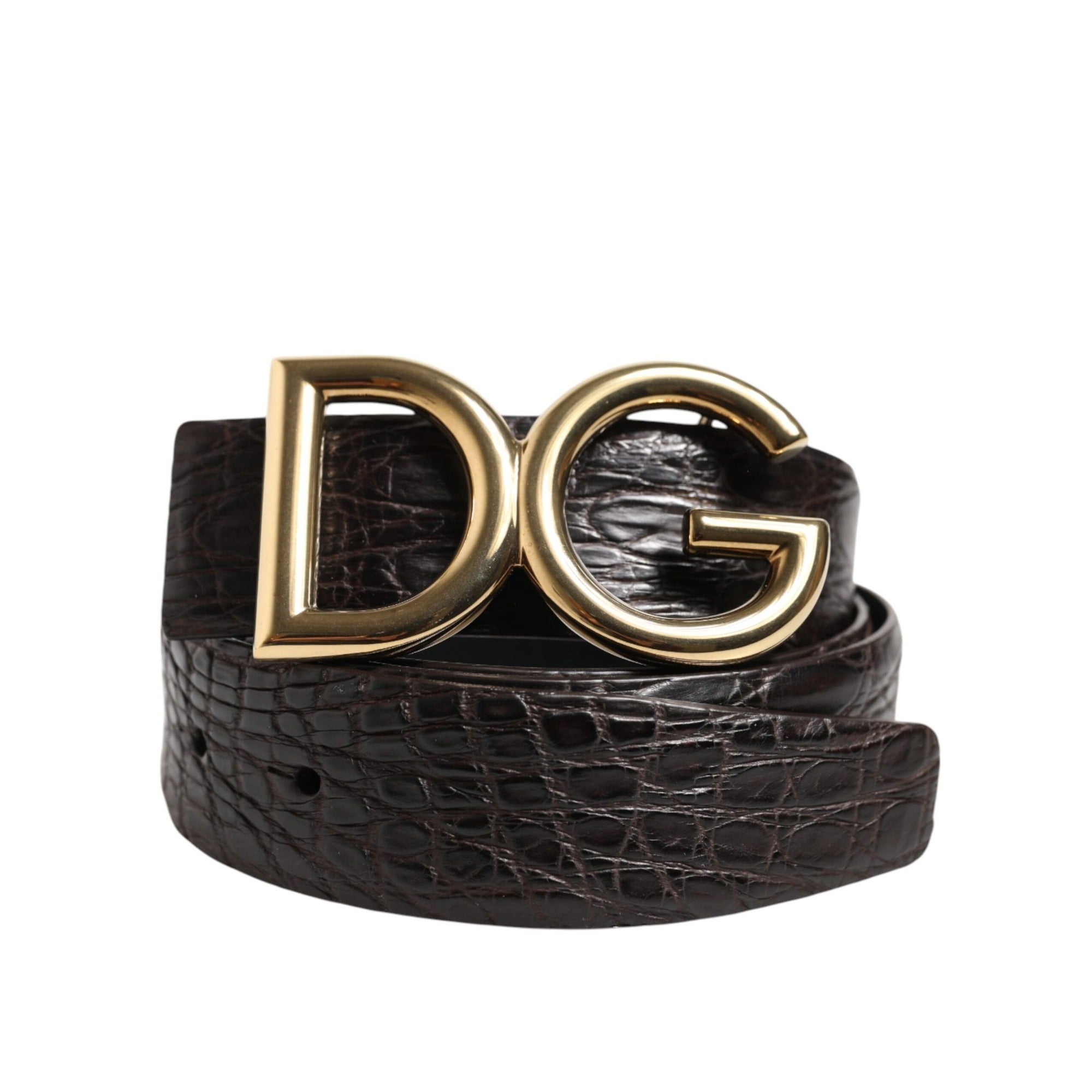 Curea Dolce & Gabbana neagră din piele exotică, cu cataramă logo DG