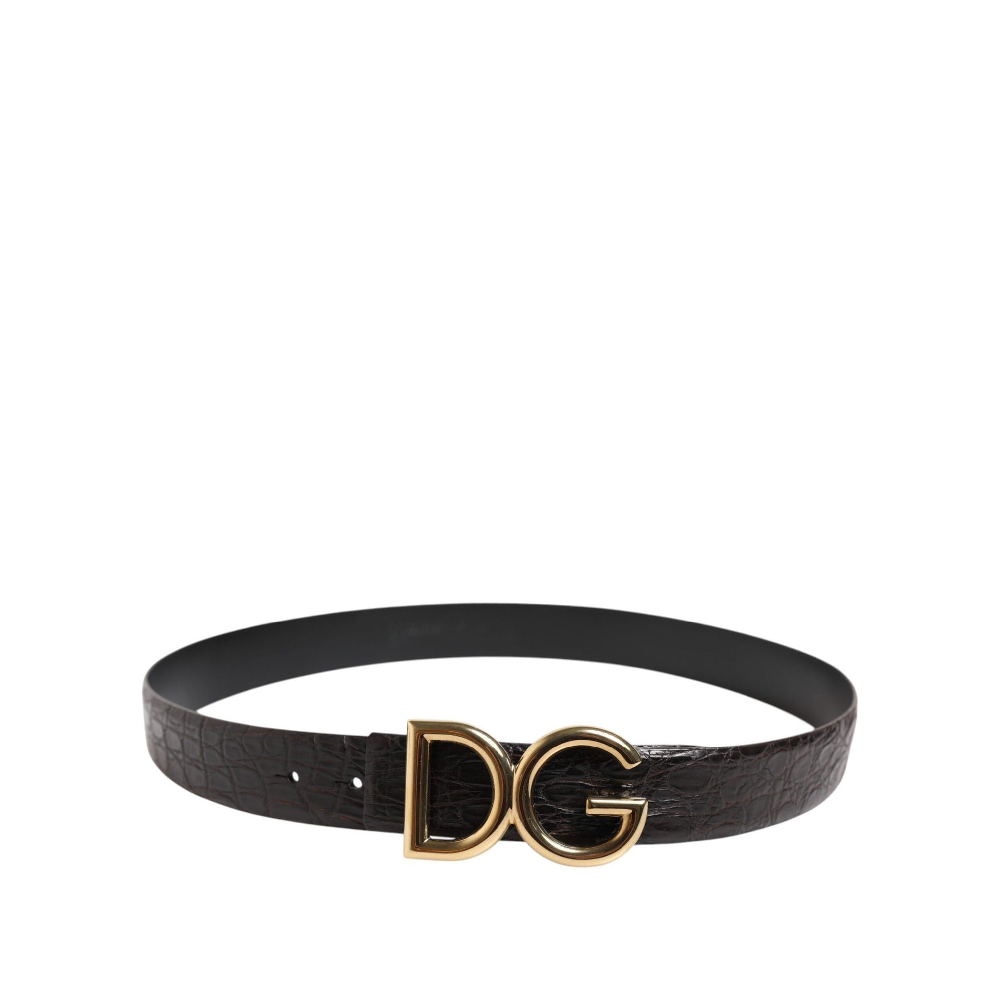 Curea Dolce & Gabbana neagră din piele exotică, cu cataramă logo DG