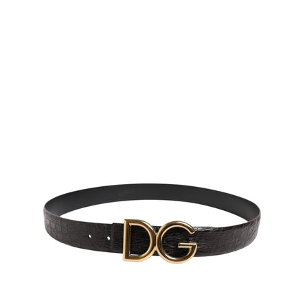 Curea Dolce & Gabbana neagră din piele exotică, cu cataramă logo DG