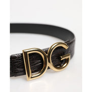 Curea Dolce & Gabbana neagră din piele exotică, cu cataramă logo DG