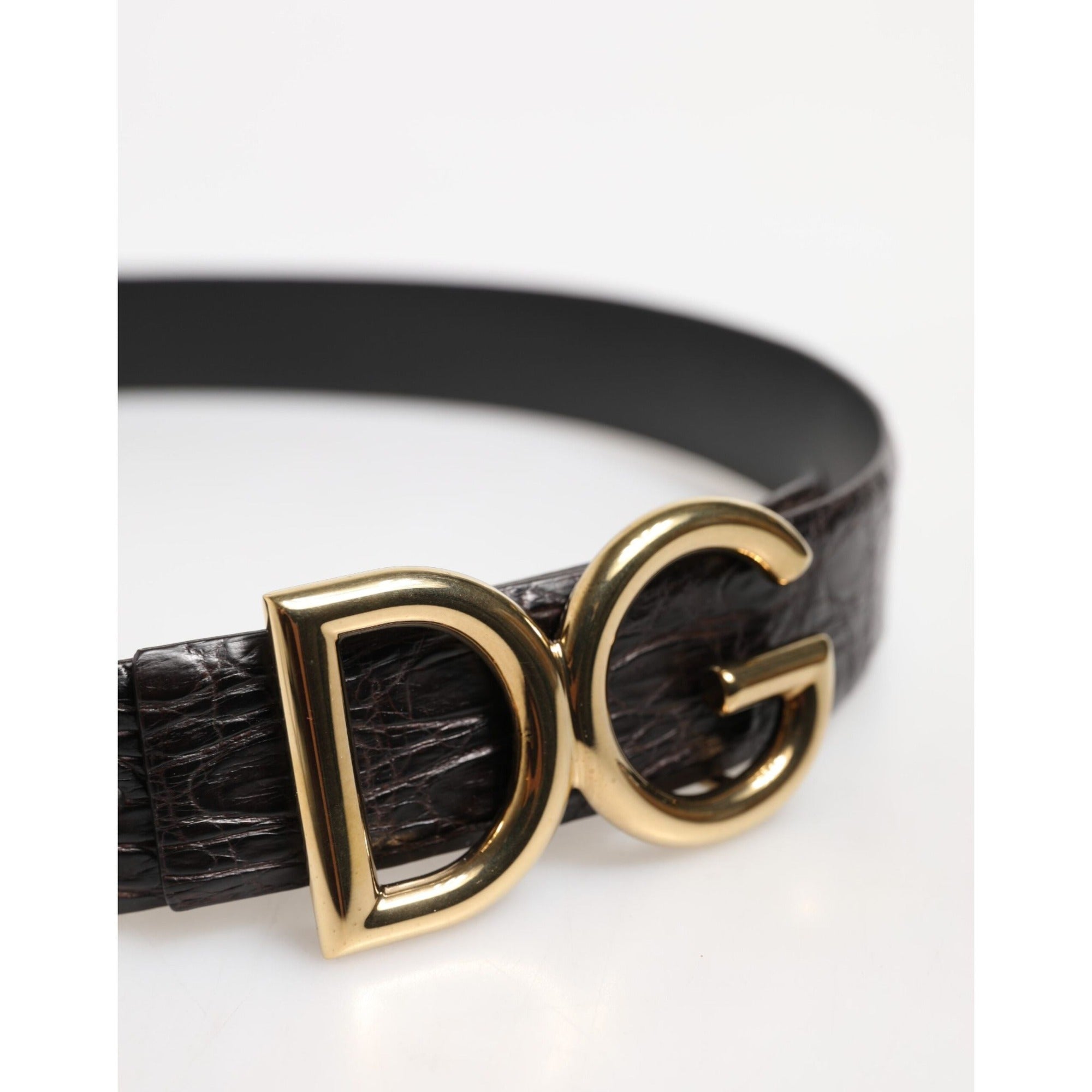 Curea Dolce & Gabbana neagră din piele exotică, cu cataramă logo DG