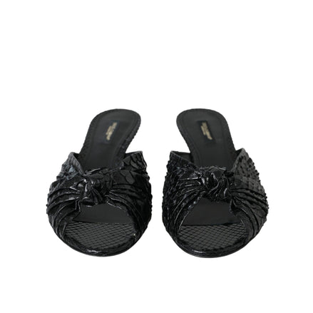 Dolce & Gabbana Black Exotic Leather Heel Slides