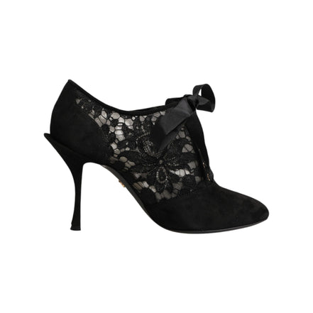 Dolce & Gabbana Black Floral Lace-Up Pumps