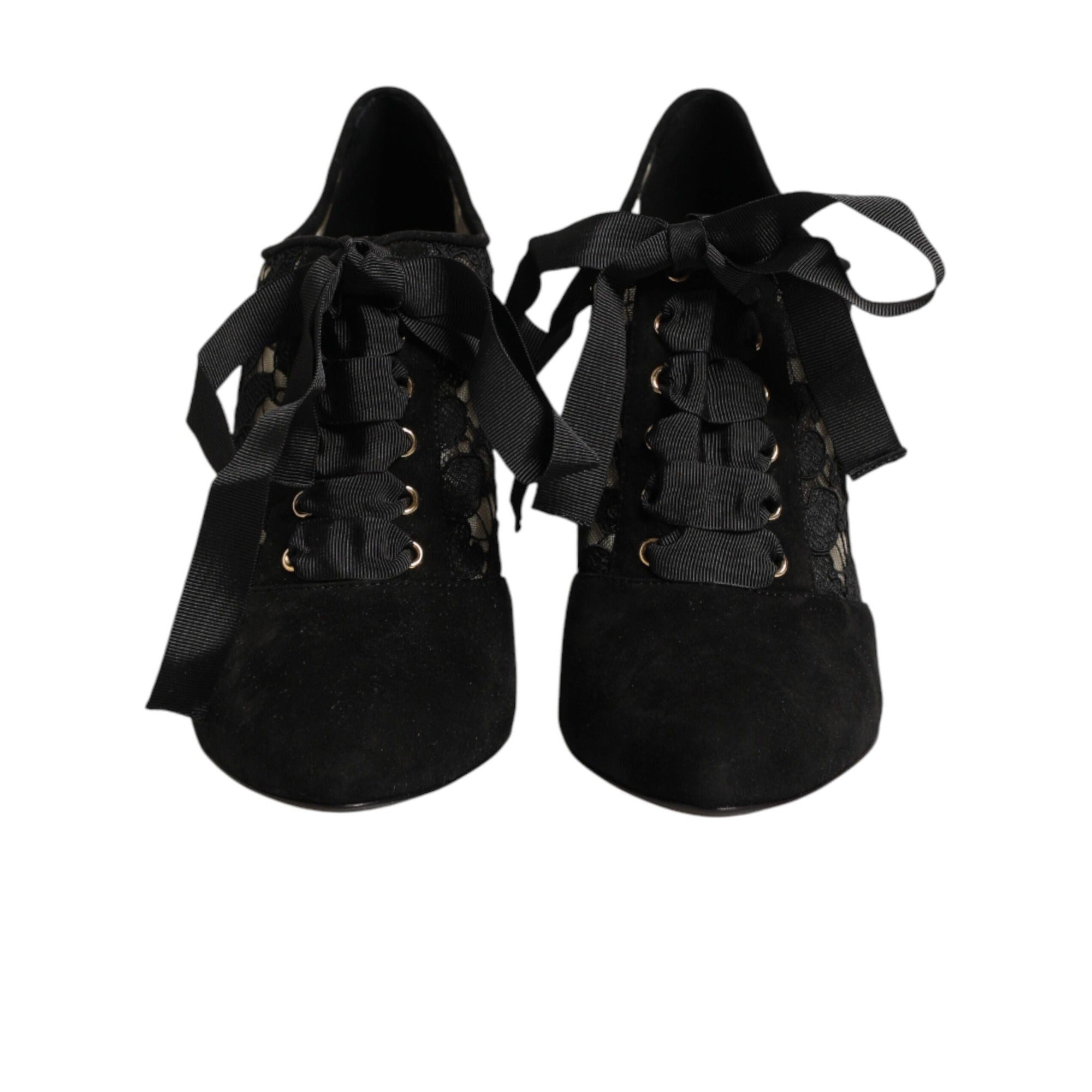 Dolce & Gabbana Black Floral Lace-Up Pumps