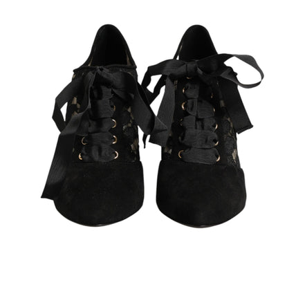 Dolce & Gabbana Black Floral Lace-Up Pumps